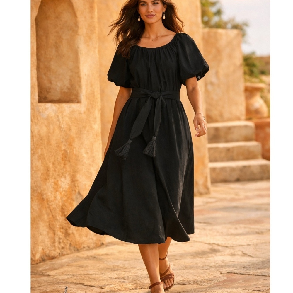 Peruvian Connection Black Savannah waist tie Maxi Dress size xsmall